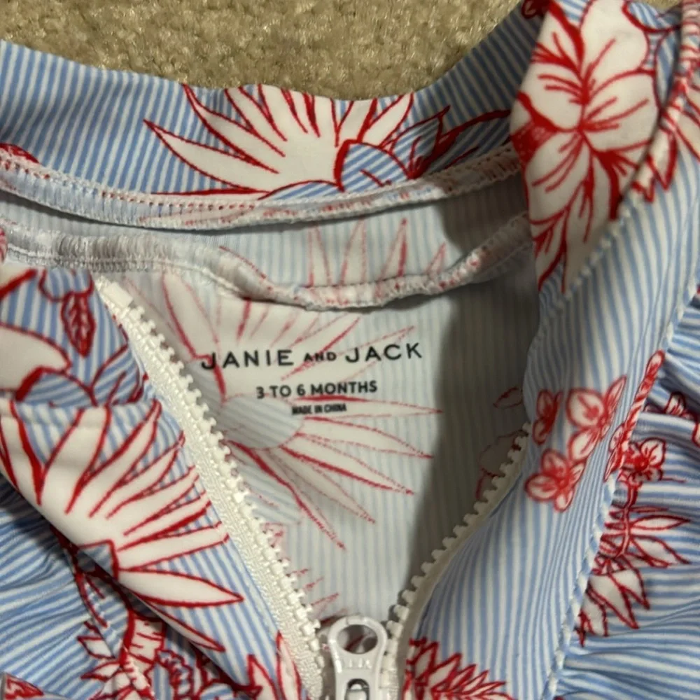 Janie & Jack Sky Blue Floral Stripe Floral Stripe Rash Guard Set Swim NWT 3-6mo